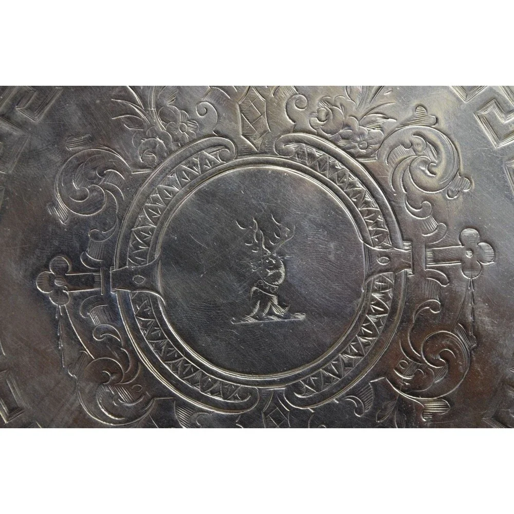 M.H. & Co VTG Gallery Trays w/ Stag Inlay Decorative Feet Set of 2 Silverplated